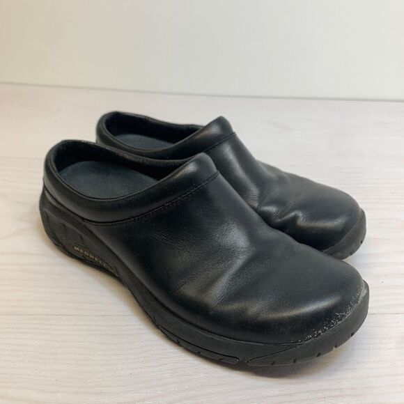 Merrell Black Leather J48510 Air Cushion Comfort Casual Slip On Mules Womens 7.5 - Picture 1 of 10